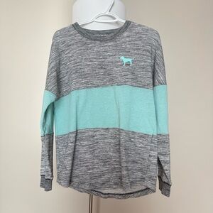 PINK Victoria’s Secret Long Sleeve Crewneck Shirt Gray and Aqua